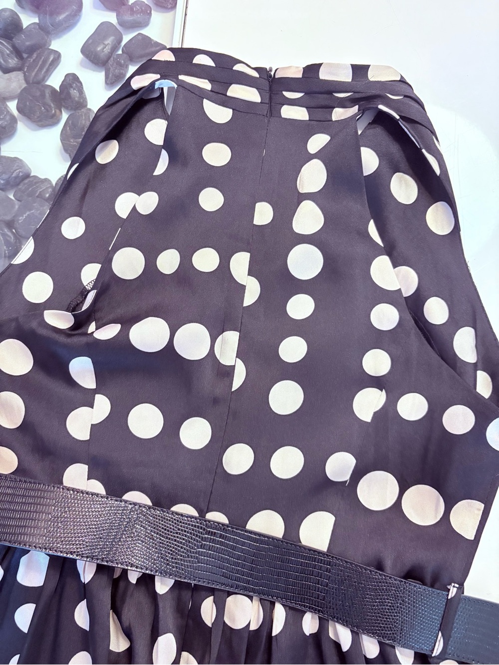 Donna Karan Black and Cream Polka Dot Halter Midi Dress - Picture 7 of 13